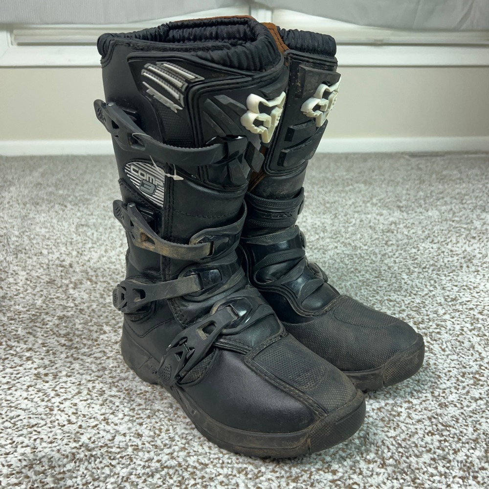 Fox Racing Boots Boys Size 6 Comp 3 Motocross Black Dirt Bike Riding Leather